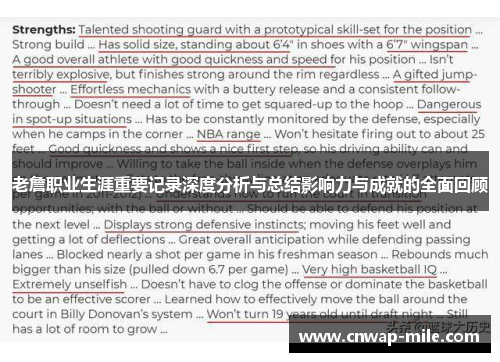 老詹职业生涯重要记录深度分析与总结影响力与成就的全面回顾